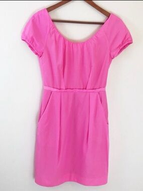 J. Crew Dolores 100% Cotton Pink Babydoll Scoop Short Sleeve Mini Dress Pockets